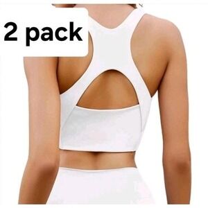 2 Pack, Size Med, Longline Sports Bras for Women Push Up Scoop Neck Racerback